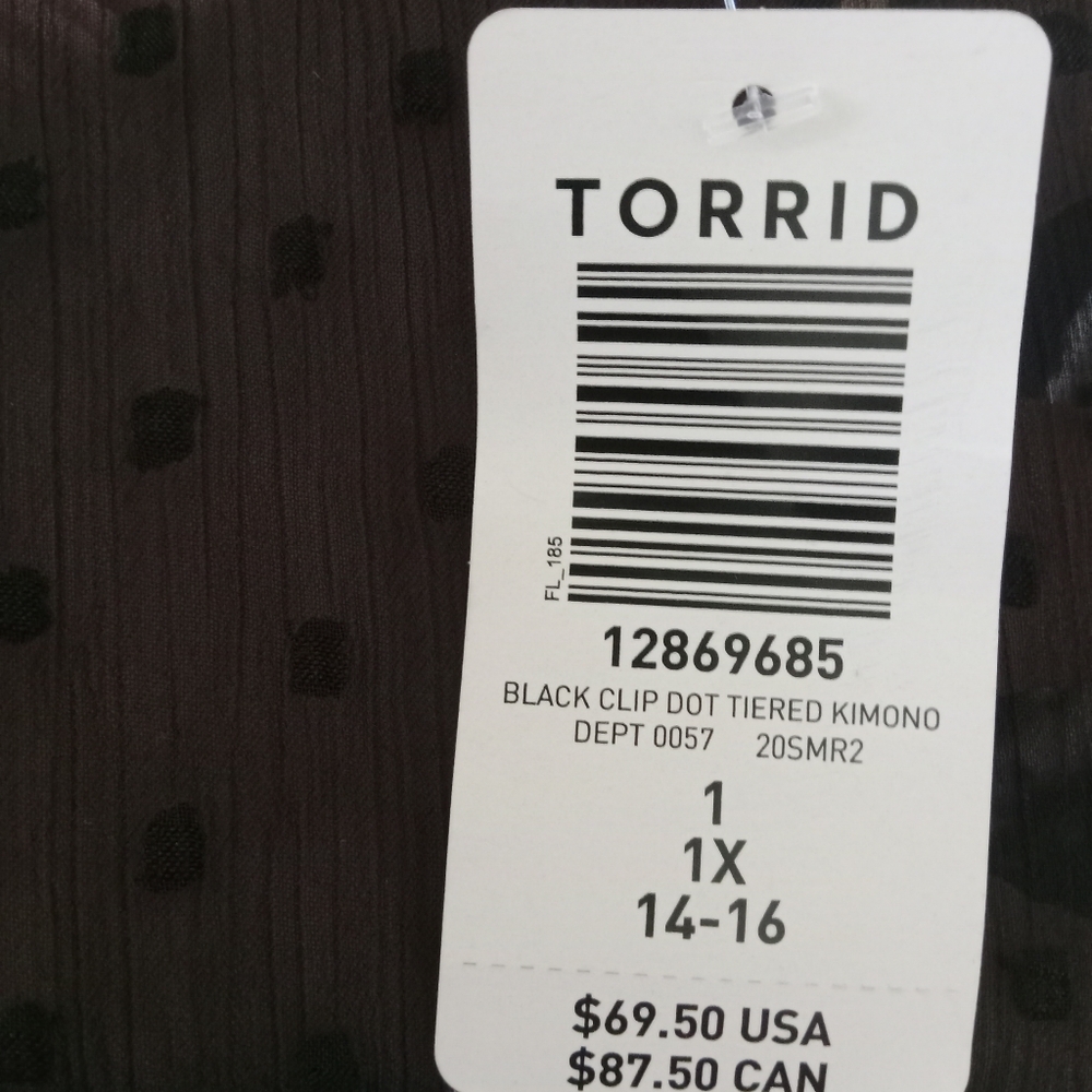 Torrid 1 1X 14/16 Black Clip Dot Sheer Chiffon Tiered Kimono Duster Coverup - Picture 2 of 2